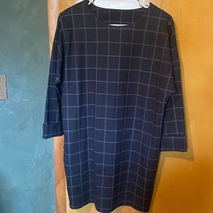 Zara Trafaluc Woman Black Checker Plaid Midi Dress w/ Folded Sleeves